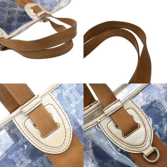 CELINE Logo Macadam Pattern Shoulder Tote Bag Vinyl Leather Blue SHW 38KA973 - Picture 8 of 15